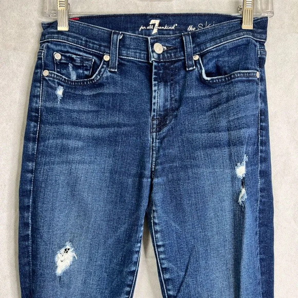 7 For All Mankind Destructed Dark Wash The Skinny Denim Jeans Sz‎ 26 - Picture 3 of 10
